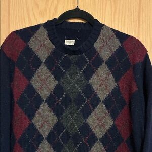 American Eagle Outfitters Men's Argyle Sweater - Navy, Burgundy, and Gray